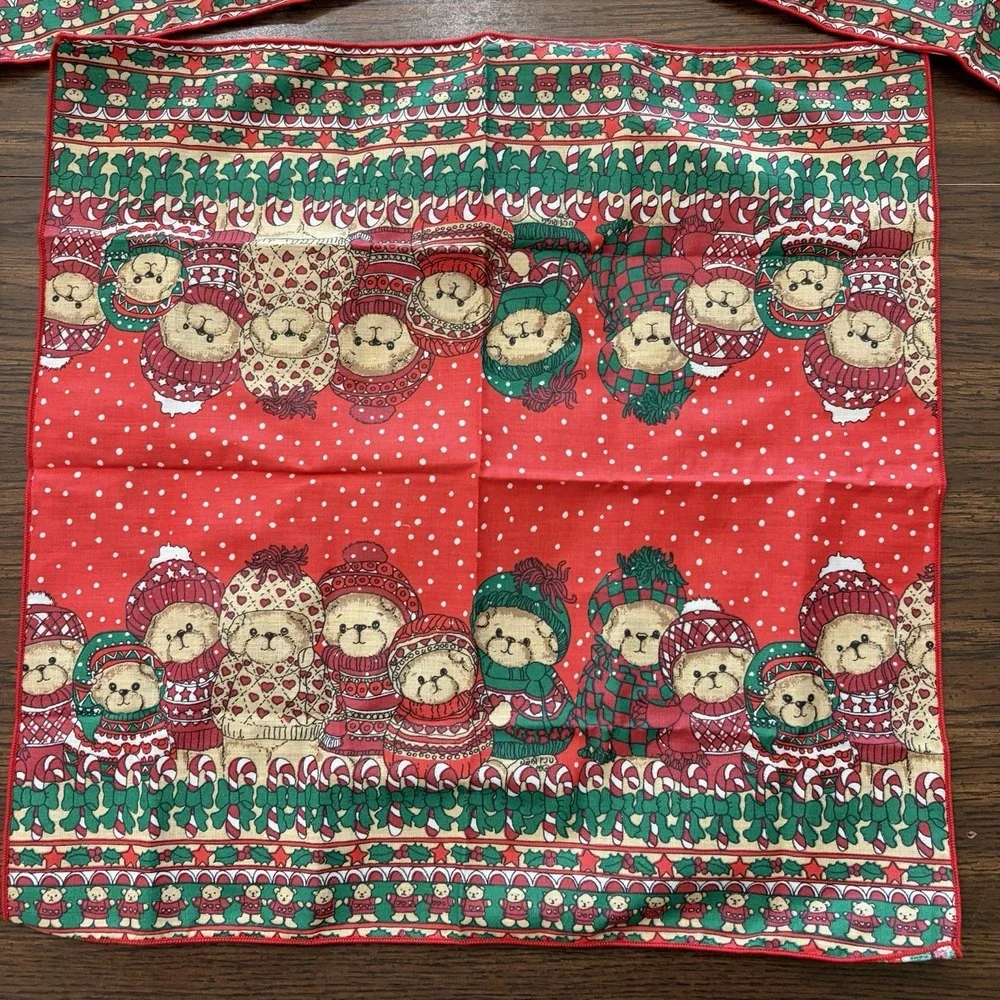 Vintage Christmas Napkins Set Of 3 Teddy Bear Cloth Table Linens 80s 90s